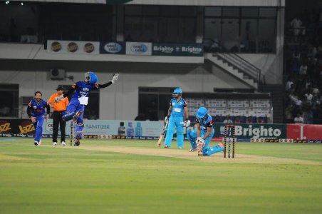 Saeed Ajmal celebrating after dismissing Dany Tech Karachi Whites batsman.JPG