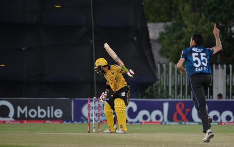 Umar Gul in coming delivery Muhammad Rizwan clean bowled.jpg