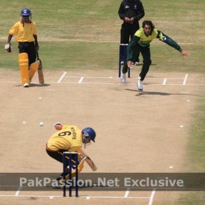 Umar Gul Bangs the ball in