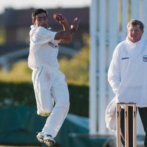 Lal kumar in his delivery stride.