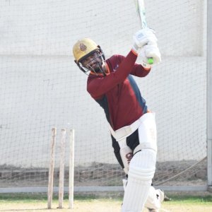 Umaid Asif practicing his batting