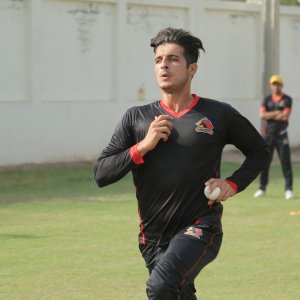 Mir Hamza practicing his bowling