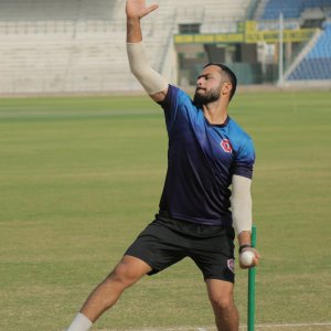 Mohammad Nawaz bowling in training