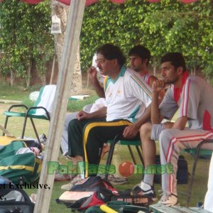 Sarfraz Nawaz watches the proceedings from a distance