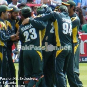 Pakistan team celebrate a wicket