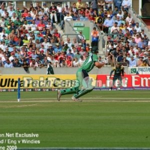 An aerial shot is played by an Irish batsman