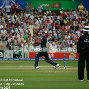 An English batsman miscues one