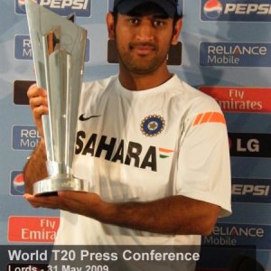 MS Dhoni with the 2009 ICC Twenty20 World Cup Trophy