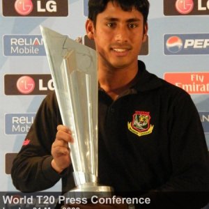 Mohammed Ashraful with the 2009 ICC Twenty20 World Cup Trophy