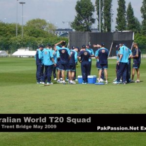 Australian team takes a breather during their Trent Bridge training session