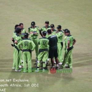 Coach Waqar Younis speaks with the team
