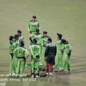 Pakistan team listens to the coach