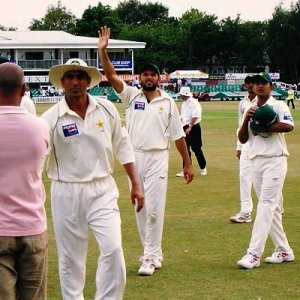 Pakistan take the field against Leicester
