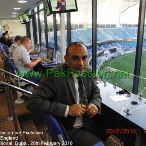 Aamer Sohail commentates during the Pakistan-England T20