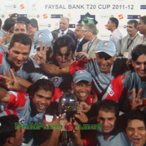 The Sialkot Stallions team celebrates and poses for pictures upon victory
