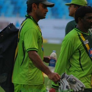 Mohammad Hafeez heads back after practice