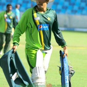 Captain Misbah-ul-Haq after a practice session