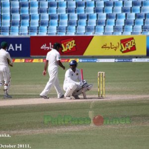 Sri Lankan opener squats before the first ball is delivered