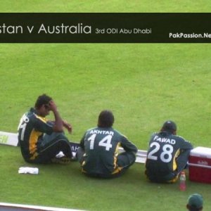 Rao Iftikhar Anjum, Shoaib Akhtar and Fawad Alam watch the action from the 