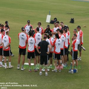 England players in team meeting