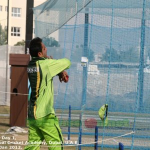 Abdur Rehman bowling in the nets