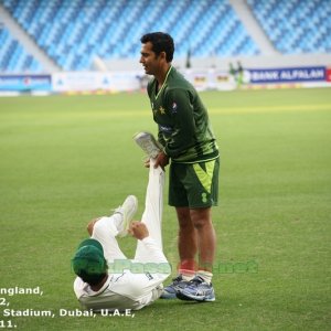 Trainer Saboor Ahmed helps Adnan Akmal