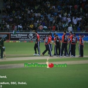 England celebrate Awais Zia's wicket