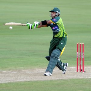Mohammad Hafeez pulls one during his innings of 86