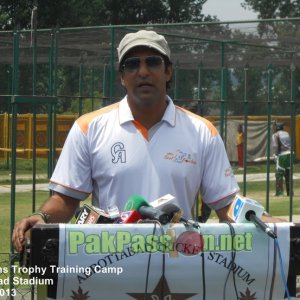 Wasim Akram speaking to the media