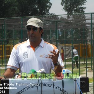 Wasim Akram speaking to the media