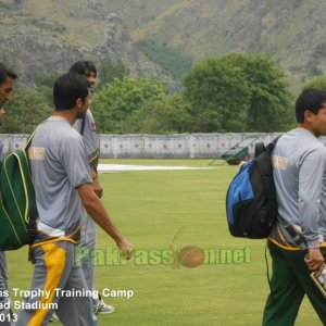 Pakistan players and coaching staff arrive at Abbottabad Stadium