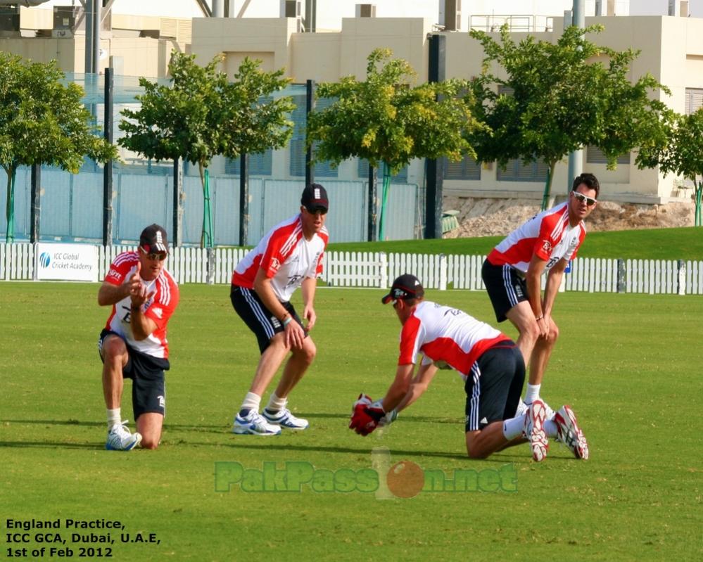 Andrew Strauss and James Anderson with Matt Prior