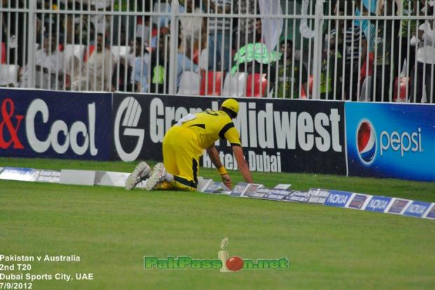 Australian player fielding at the boundary