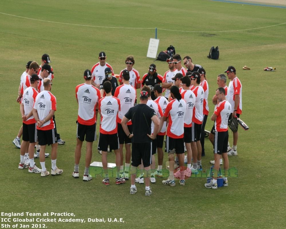 England players in team meeting