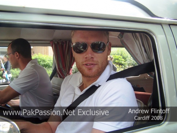 Flintoff enters the Car Park in Cardiff for the 5th ODI versus South Africa