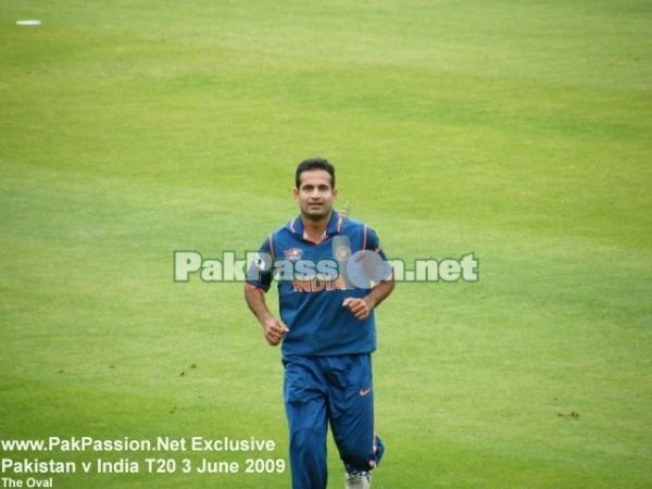 Irfan Pathan jogs his way back to his fielding position