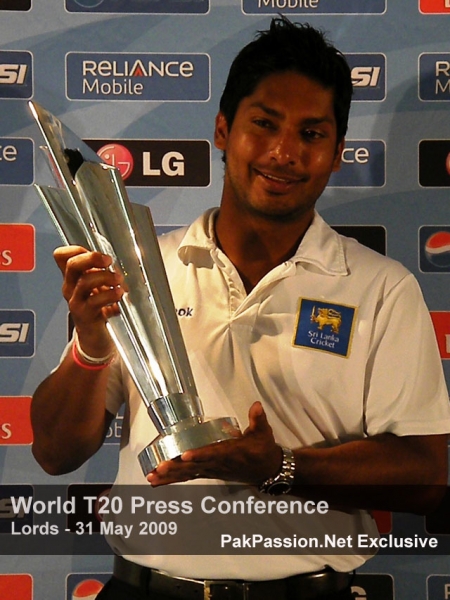 Kumar Sangakkara with the 2009 ICC Twenty20 World Cup Trophy