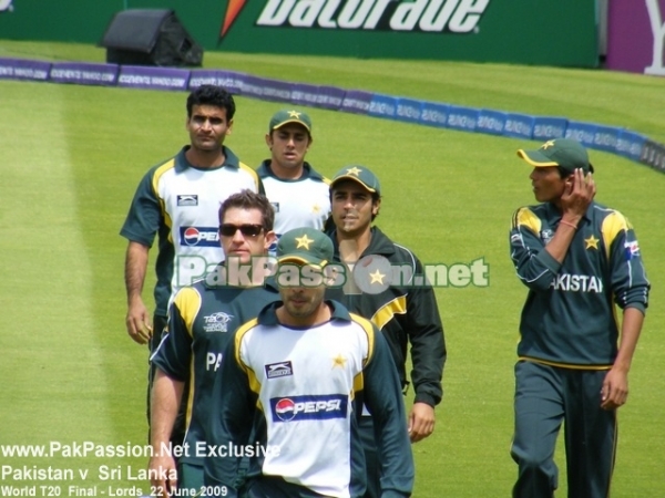 Members of the Pakistani team warm up