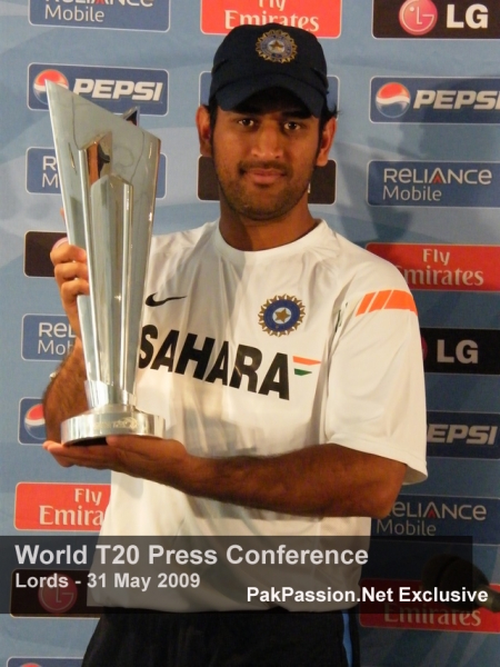 MS Dhoni with the 2009 ICC Twenty20 World Cup Trophy