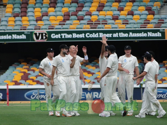 NZ celebrate after taking a wicket