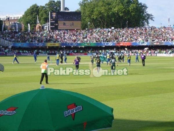 Pakistan team seen running on to the field after winning runs of the 2009 T