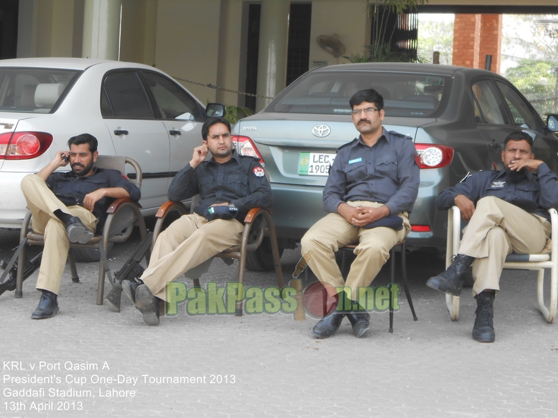 Police situated outside the Gaddafi Stadium