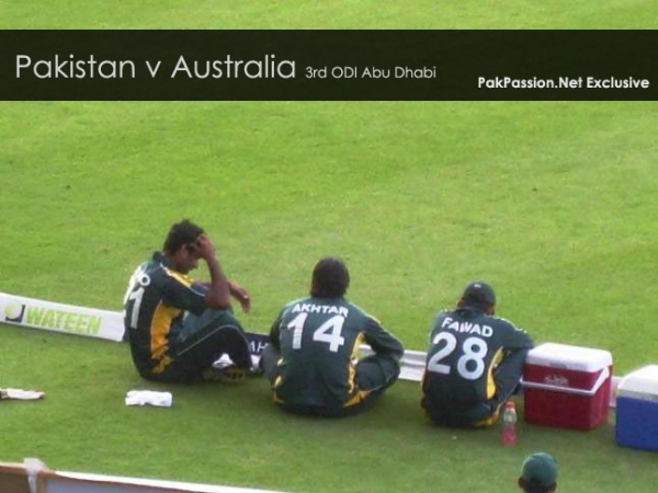 Rao Iftikhar Anjum, Shoaib Akhtar and Fawad Alam watch the action from the 