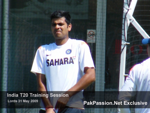 RP Singh gets ready to bowl in the nets