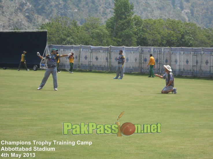 Saeed Ajmal doing fielding drills