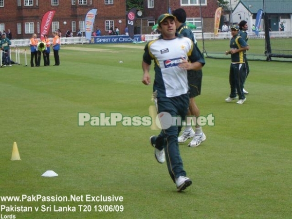 Saeed Ajmal warming up at Lords