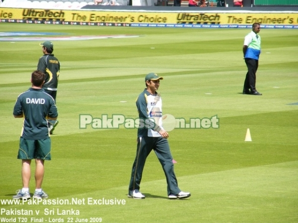 Saeed Ajmal warming up