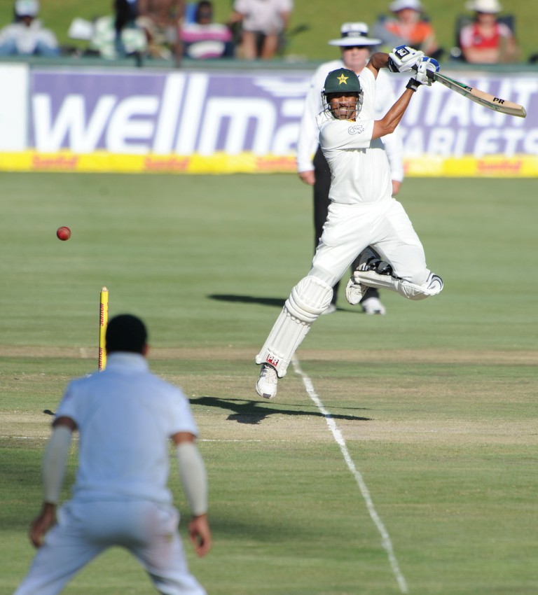 Younis Khan plays his trademark cut shot