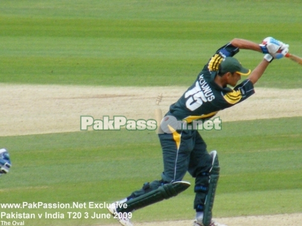 Younis Khan plays the ball straight down the ground