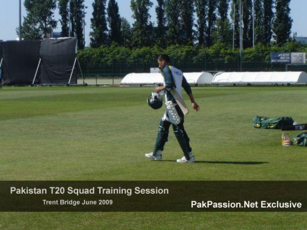 Younis Khan walks off after an intensive practice